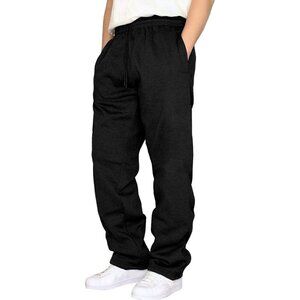 Men's Fleece Sweatpants Casual Joggers Cotton Loose Fit Open Bottom Athletic Swe